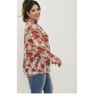 Torrid Blouse Womens Plus Size 5X Chiffon Mock Neck Long Sleeve Floral Top